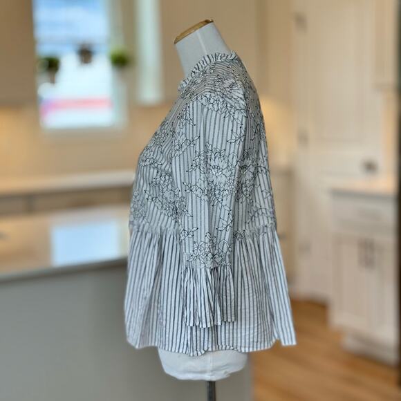 Zara Woman | White Stripe Lace Peplum Top - Picture 3 of 6